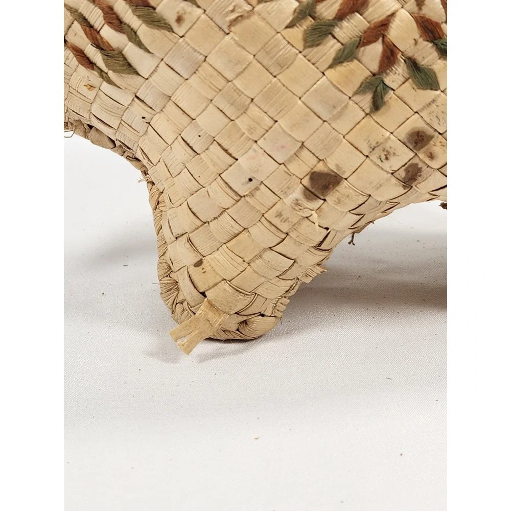 VTG Mexican Palm Straw Woven Pig Natural Green Red Design 9